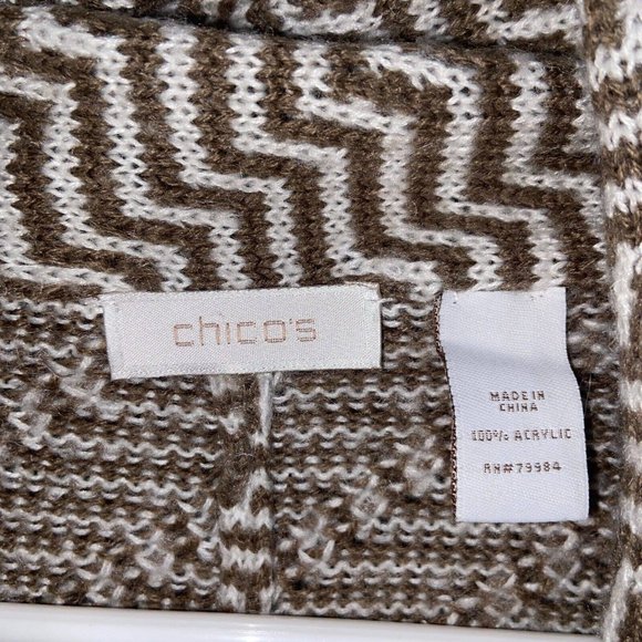 Chico's Shawl Womens Brown White One Size Knit Zigzag Kimono Sleeves Open Front - Picture 9 of 10